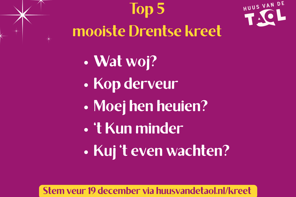Vijf mooiste Drentse kreten bekend, stemmen kan tot en met 19 december