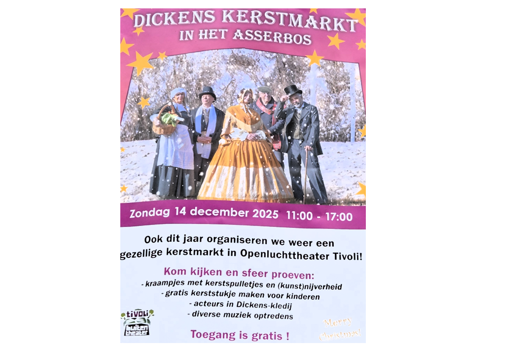 Gezellige kerstmarkt in Dickens sfeer in het Asserbos