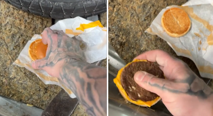 Man vindt 3 jaar oude McDo-burger in auto en slaat er met hamer op. Het