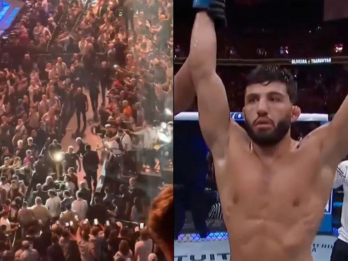 Chaos bij UFC 300! Vechter slaat lastige fan onderuit (video)