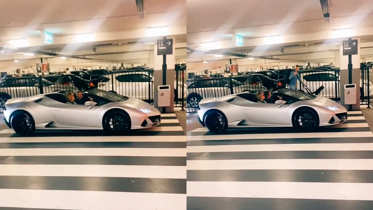 Boze vader gooit volle poepluier in herrie makende Lamborghini