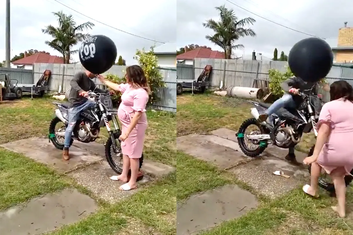 Gast rijdt bijna zijn vrouw en ongeboren kind omver tijdens gender reveal met Dirt Bike
