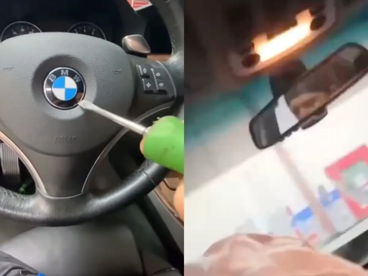Hoe je beter niet het BMW logo uit het stuur kunt halen
