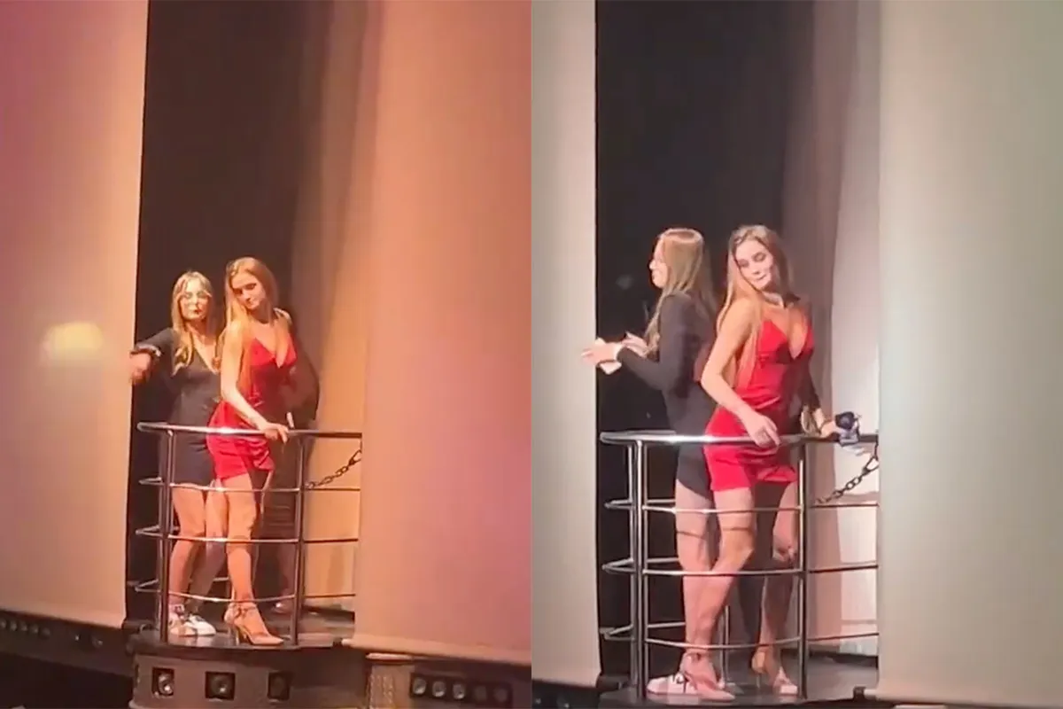 Dames genieten van hun uitzicht in club Coco Bongo, maar Wait for it...