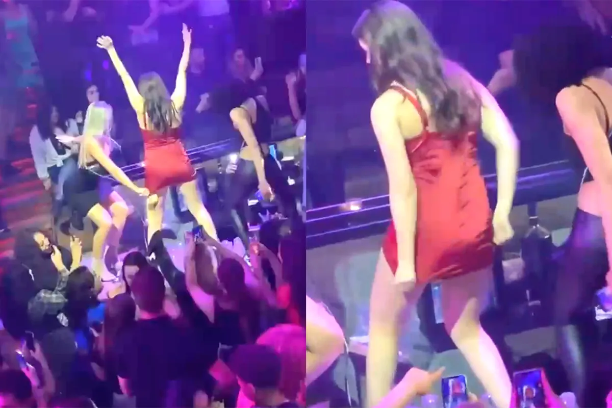 Helaas, deze dansende dame in Rotterdam heeft een hele goede vriendin