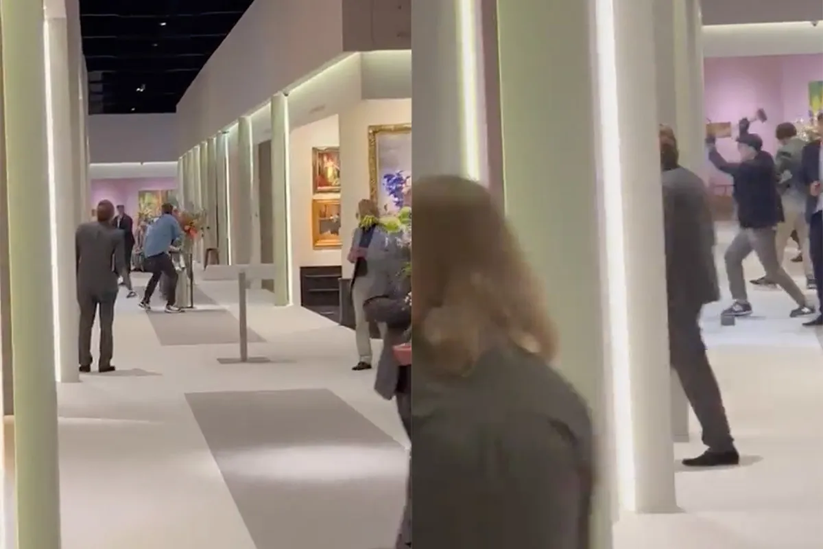 Ondertussen in Maastricht: Overval op kunstbeurs Tefaf, beelden overvallers slaan vitrines kapot