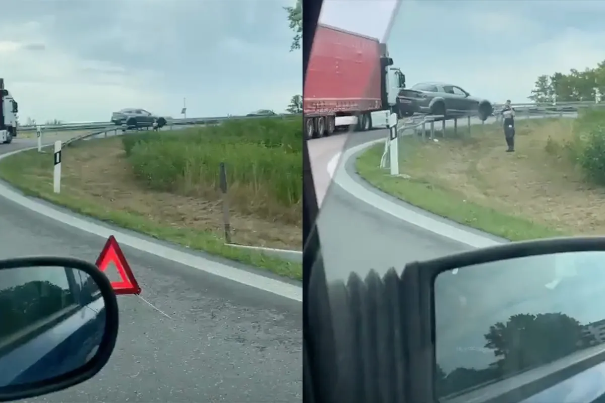 Duitser heeft auto bijzonder knap op de vangrail geparkeerd