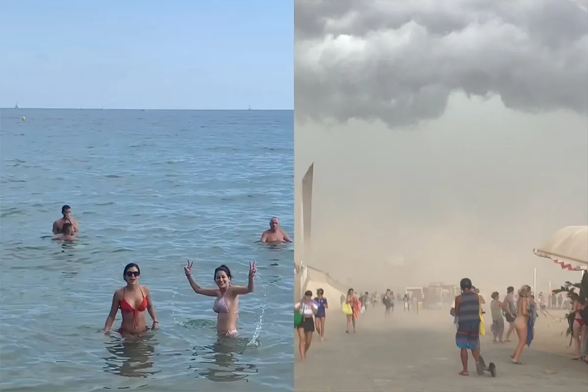 Ga naar strand van Barcelona zeiden ze, dat is leuk zeiden ze. Komt die zandstorm!