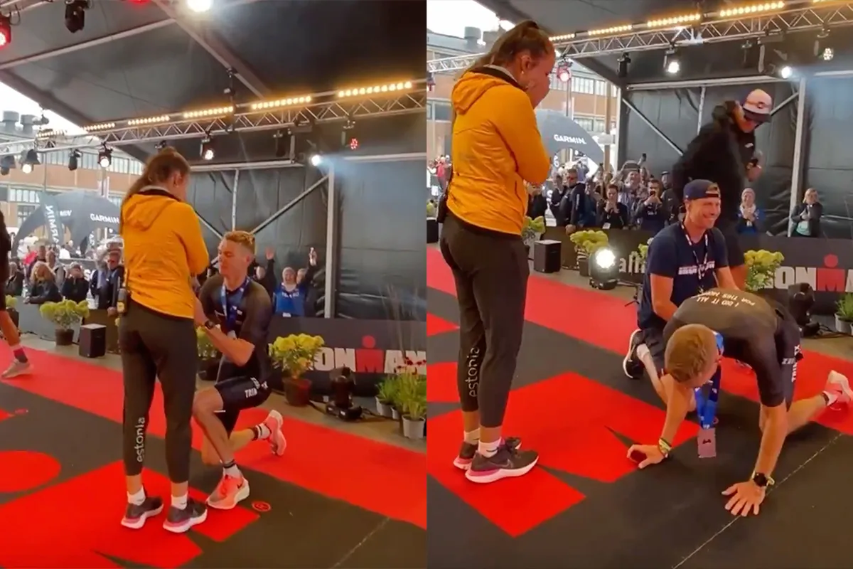 Triatleet doet huwelijksaanzoek na Ironman, maar krijgt kramp op verkeerde moment