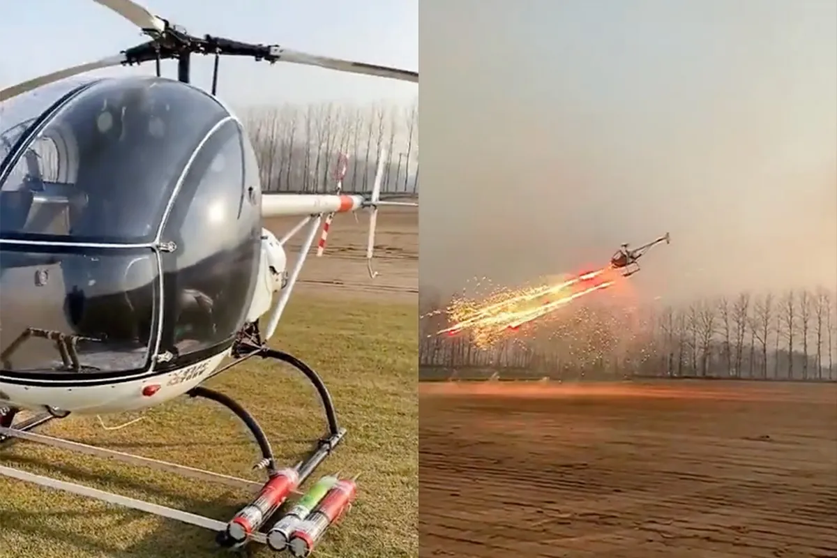 Vuurwerk in Duitse supermarkt kopen? Nee, wij willen een helikopter!