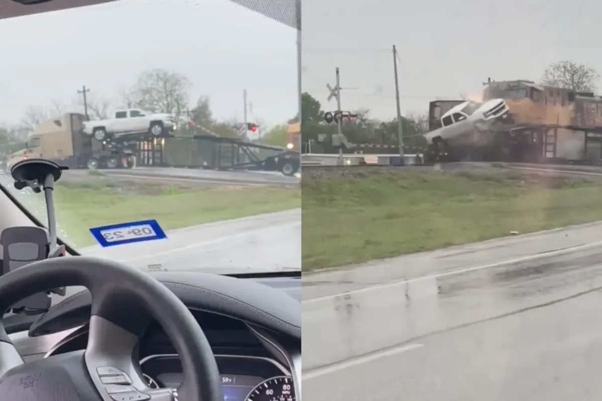 Trein ramt vrachtwagen en oplegger die vast kwamen te zitten in San Antonio