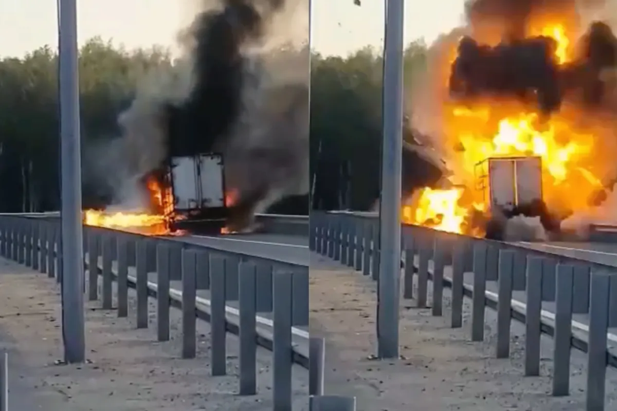 Vrachtwagen in Tyumen na explosie vast niet meer inzetbaar