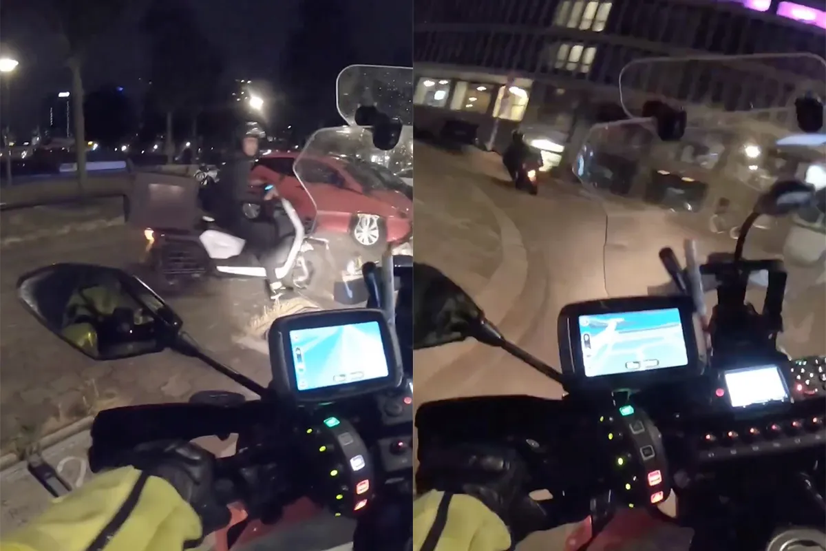 Ondertussen in Rotterdam: Scooterrijder op bezorgscooter rijdt politie 'loesoe'