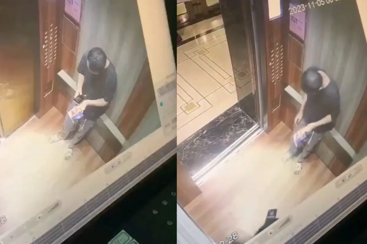 Meest ongelukkige manier om je telefoon in een lift te laten vallen