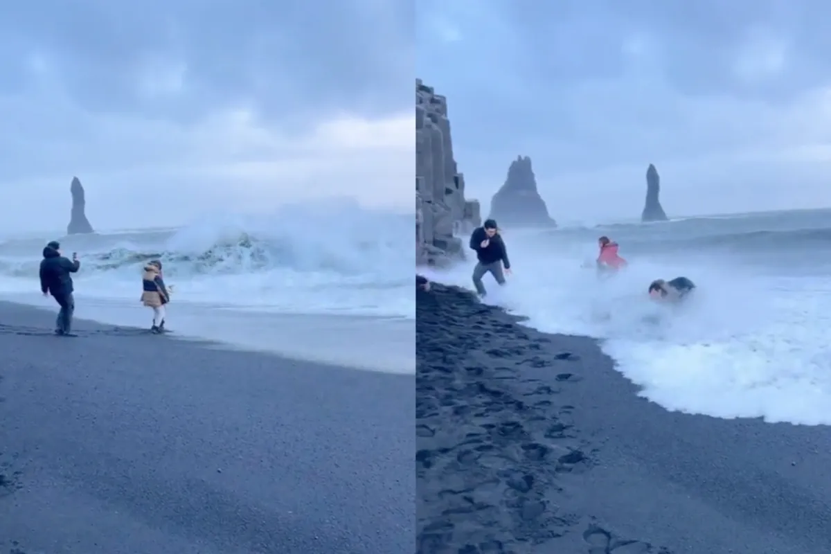 Toeristen komen goed weg na negeren waarschuwingen op de Black Sand Beach in IJsland