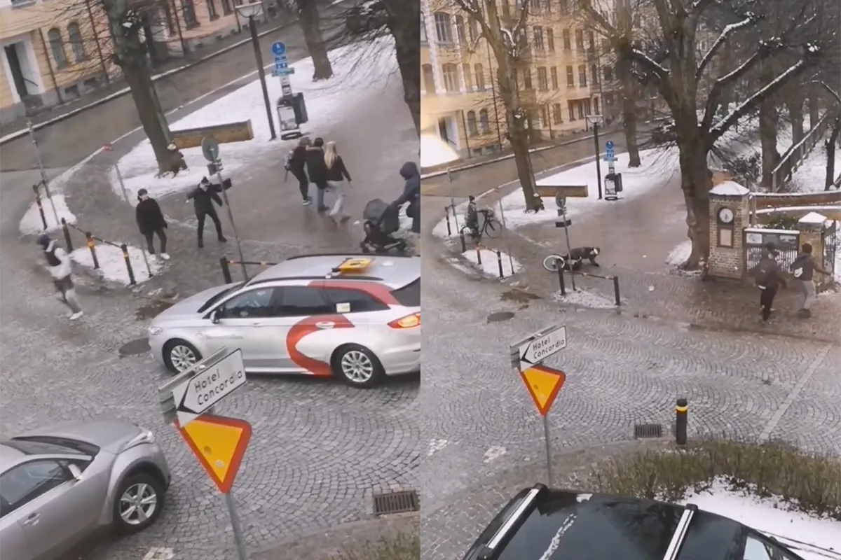 Zeer gladde straat in Zweedse stad Lund