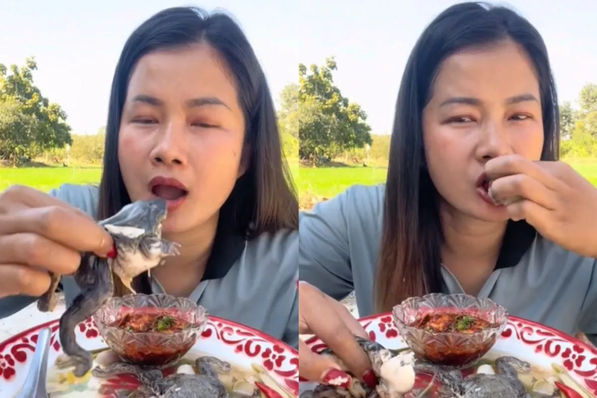 Thaise dame tjapt kikker alsof er geen morgen meer zal zijn