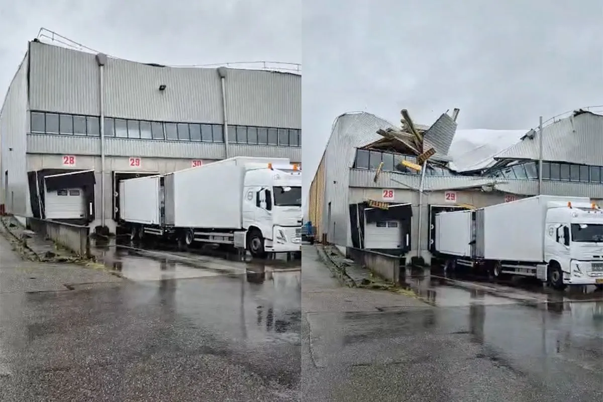 Video dak distributiecentrum in Veghel stort deels in