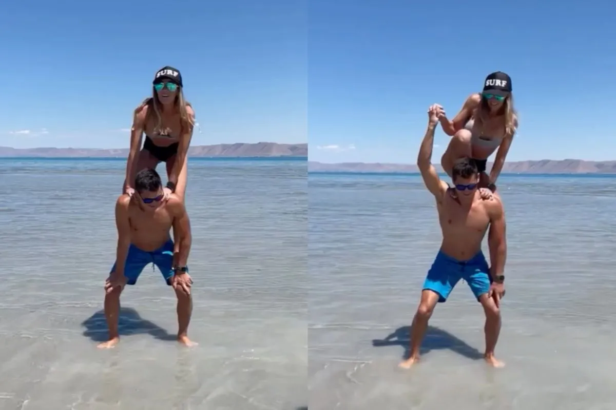 Influencer koppel met een “jammer, maar net niet” momentje op het strand