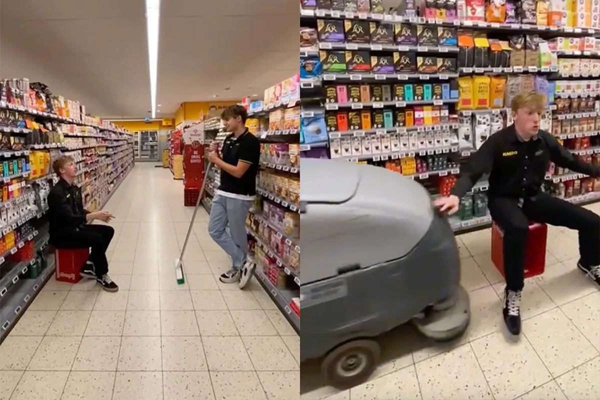 Medewerkers lokale Jumbo Scherpenzeel spelen scene New Kids na
