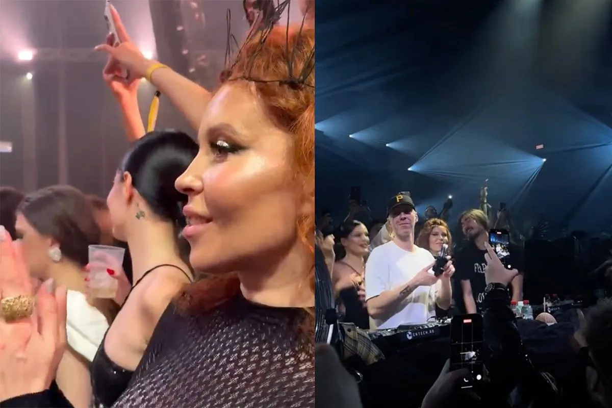 De dame achter DJ Adam Port tijdens Oud en Nieuw in Boekarest is Madalina Dorobantu