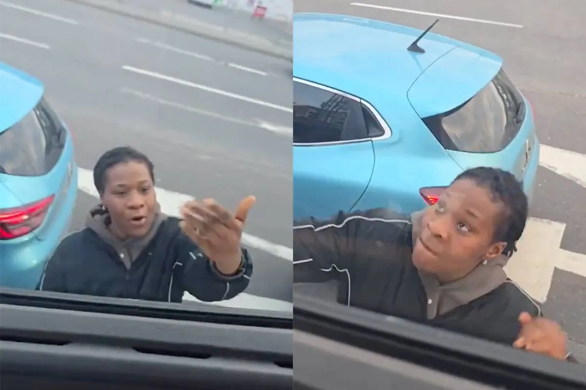 Zo, die is boos! Reageert zich helemaal af op de spiegel van de vrachtwagen