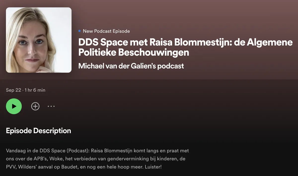 Luister! DDS Podcast (Space) met Raisa Blommestijn: over de APB, Wilders, Woke, FVD, en de vreselijke 'premier' Timmermans