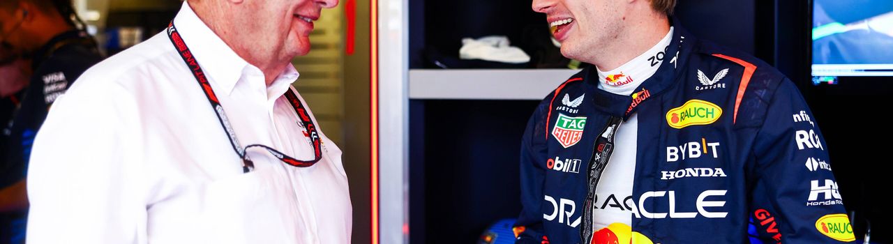 Max Verstappen and Helmut Marko laughing