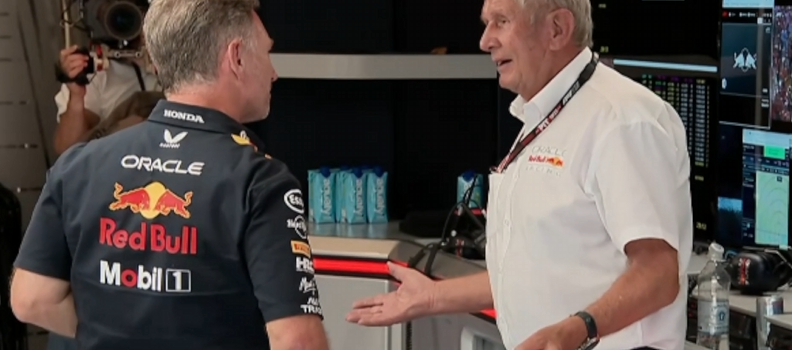 Christian Horner y Helmut Marko después del Gran Premio de Austria