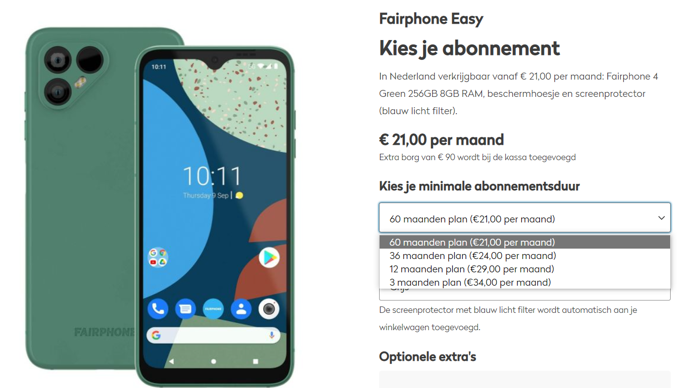Fairphone Easy officieel: een Fairphone 4 leasen voor een vast bedrag per maand