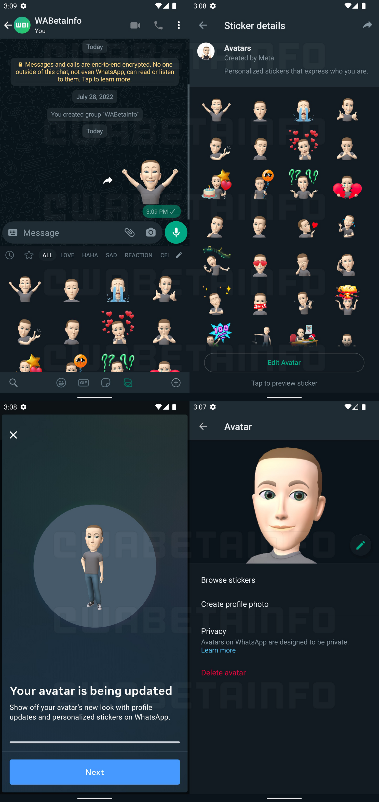 De Avatars in WhatsApp