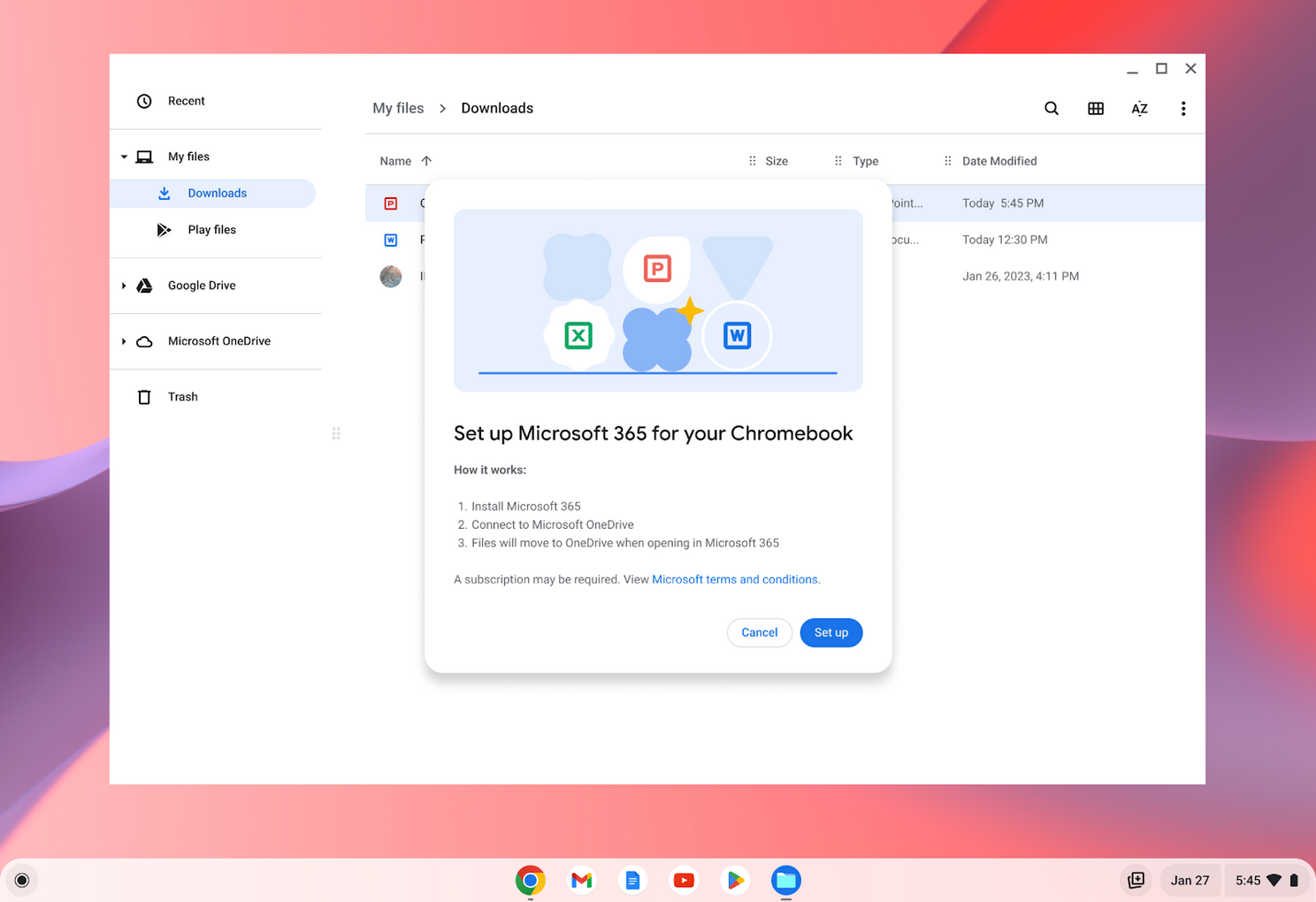 De integratie van Microsoft 365 in Chrome OS