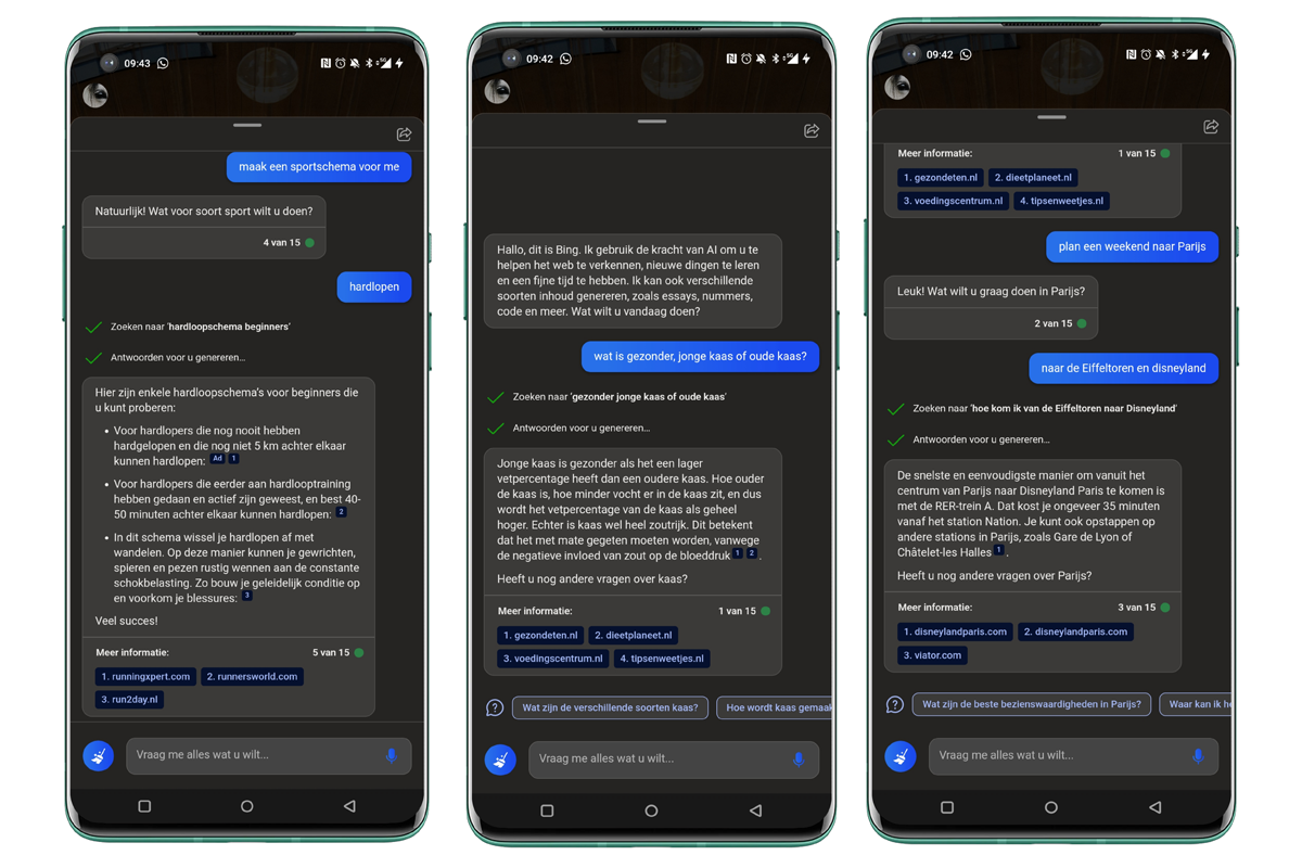 Zo ziet Bing met ChatGPT op Android eruit.