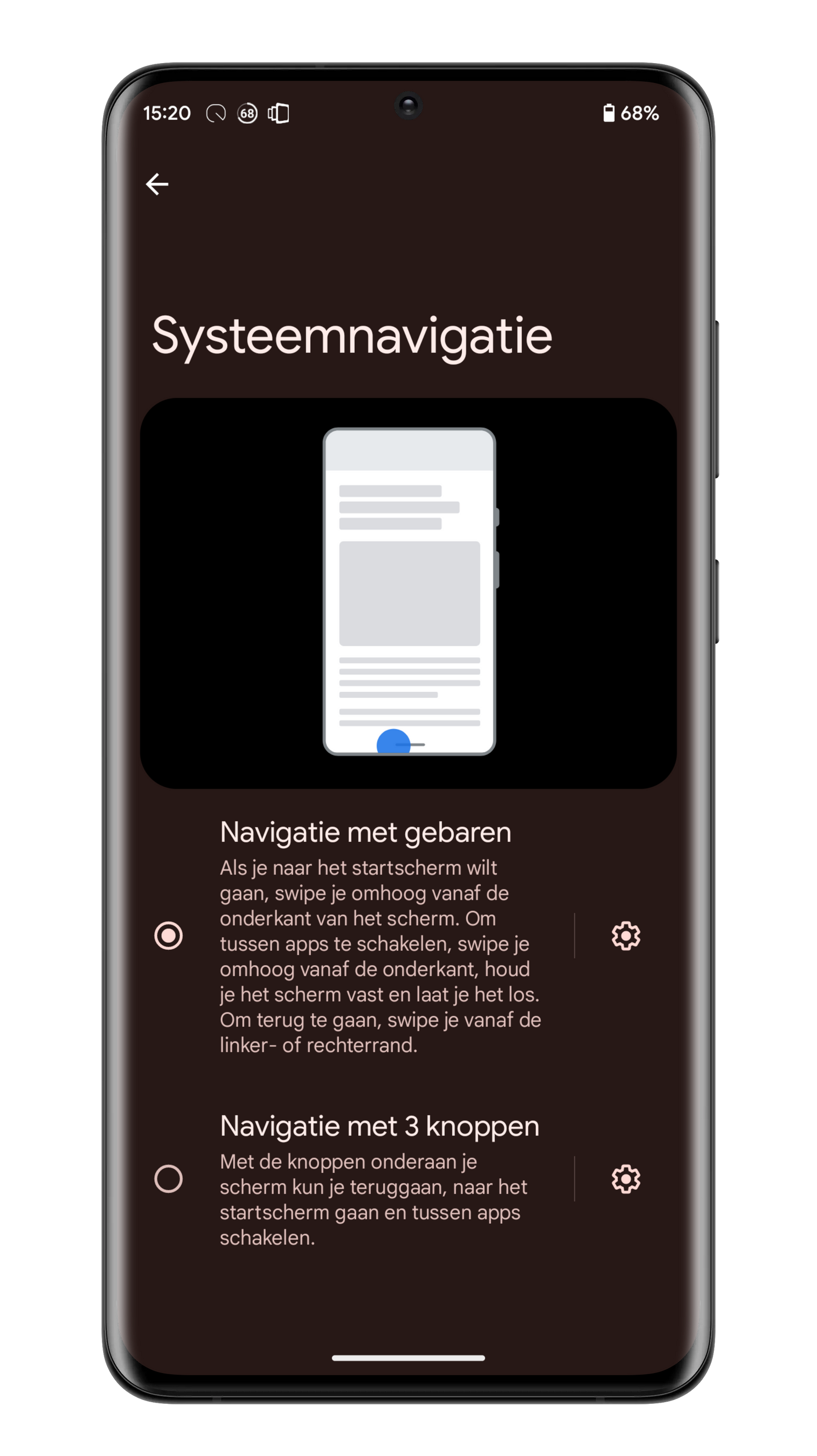 Kiezen tussen navigatie met gebaren of knoppen op de Pixel 7a