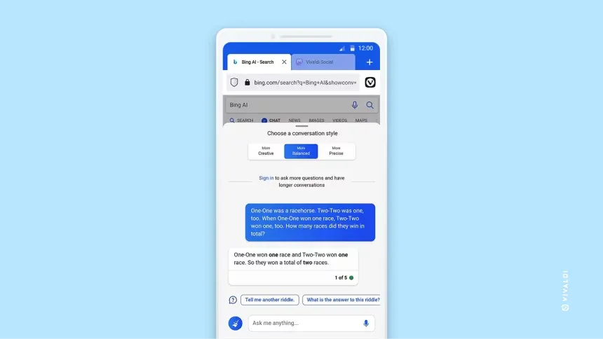 Vivaldi Browser: Microsoft Edge is niet meer nodig om Bing Chat te gebruiken