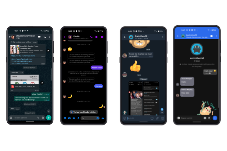 V.l.n.r. WhatsApp, Messenger, Telegram, Signal