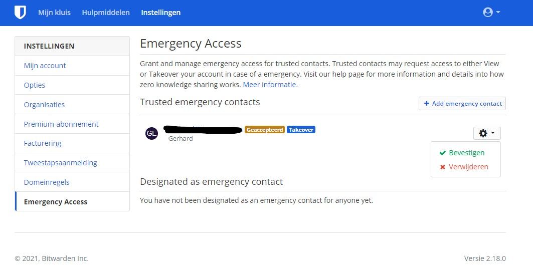 Bitwarden-kluis is in noodgevallen toegankelijk voor bepaalde contacten