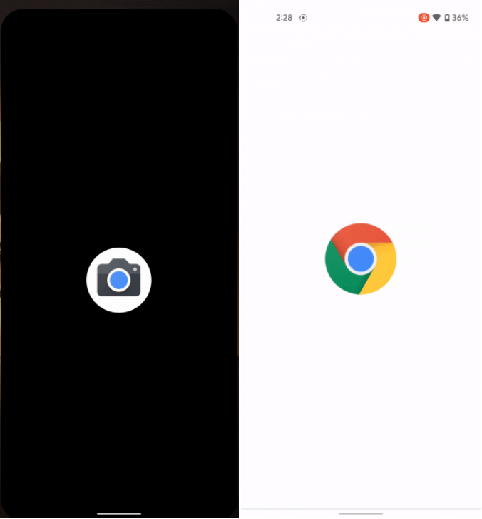 het icoontje van elke app die start heeft dezelfde grootte en wordt op dezelfde plek getoond