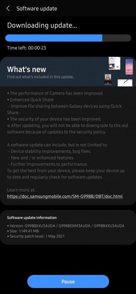 Samsung Galaxy S21: beveiligingsupdate van mei verbetert camera