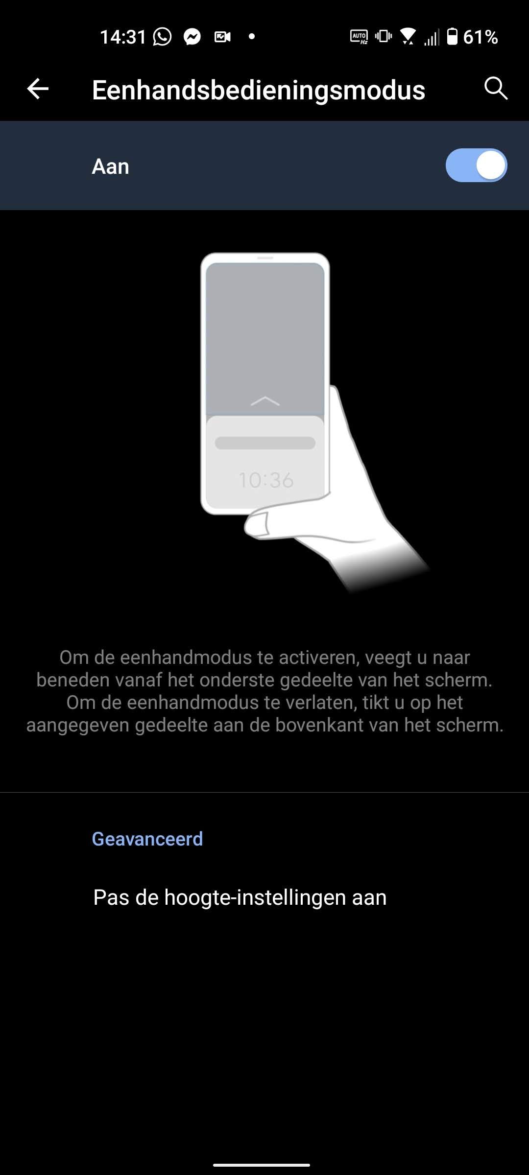 De eenhandsbedieningsmodus