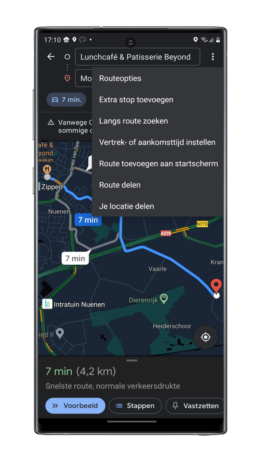 Route toevoegen aan het startscherm in Maps
