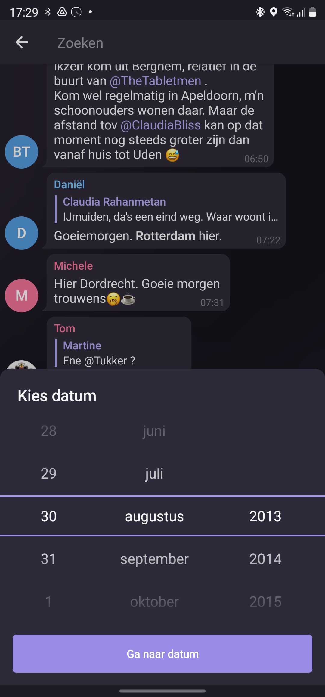 Kies jaartal 2013 om naar het eerst bericht te gaan