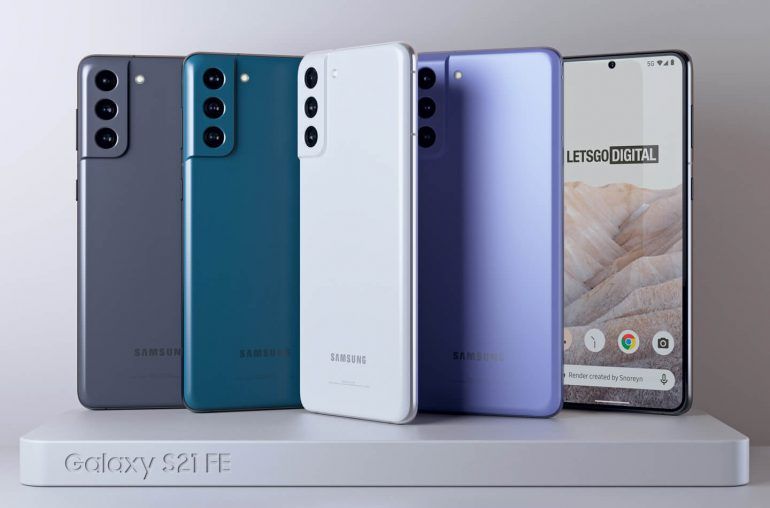 'Samsung Galaxy S21 FE in vier kleuren te zien op persafbeeldingen'