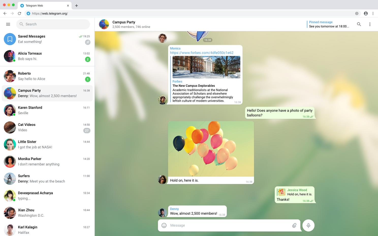Telegram React