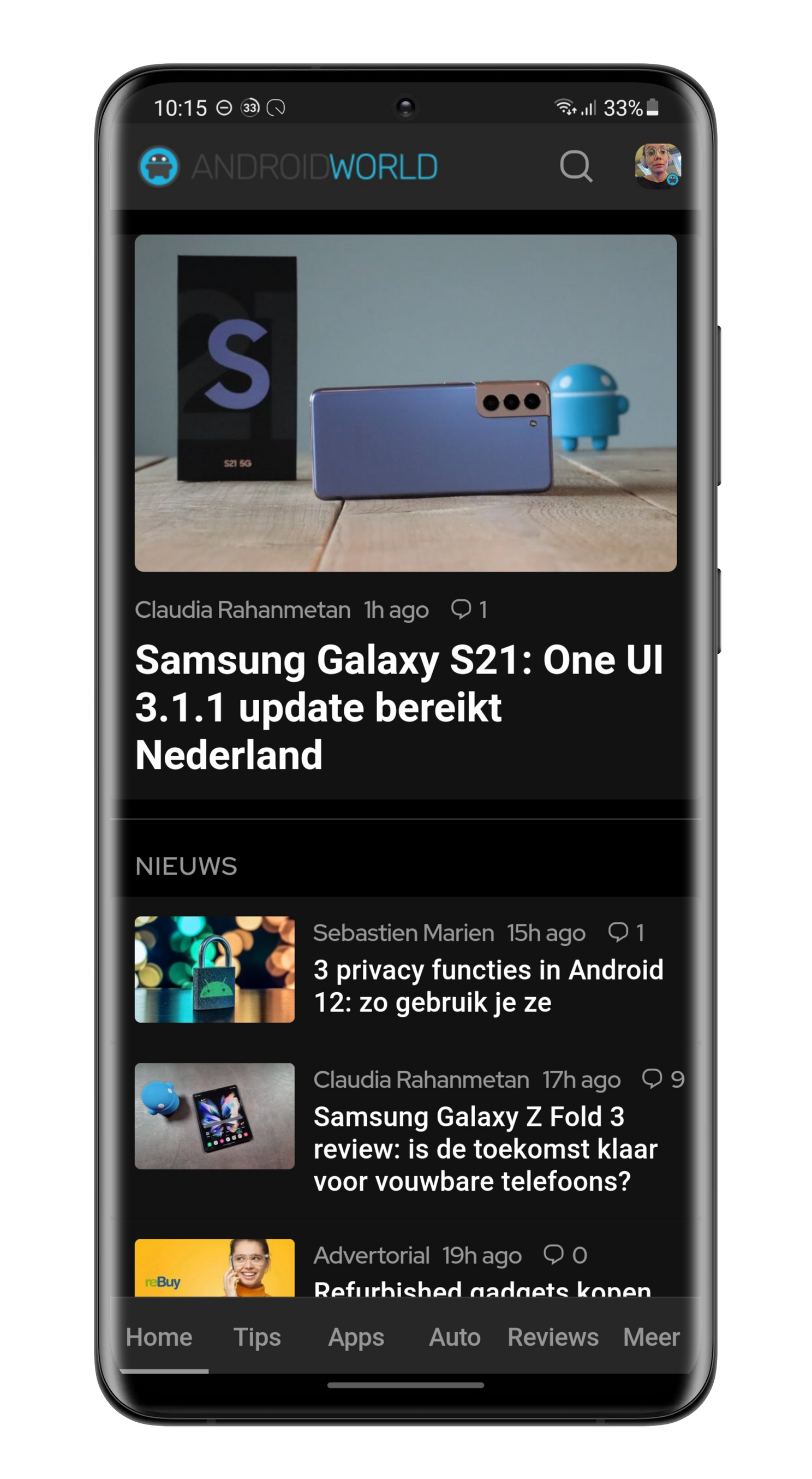 Donkere modus in de AW Reader