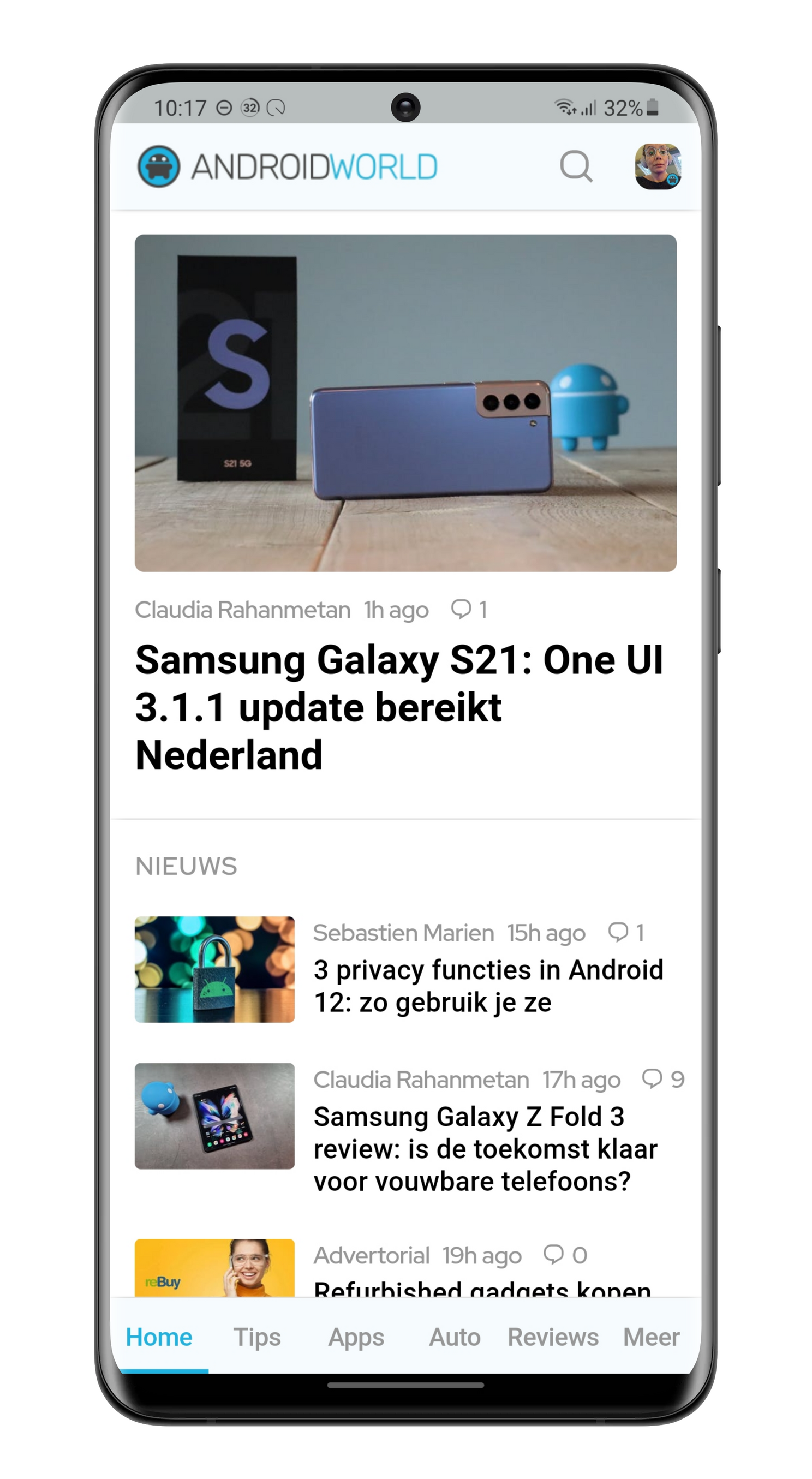 Beginscherm van de AW Reader