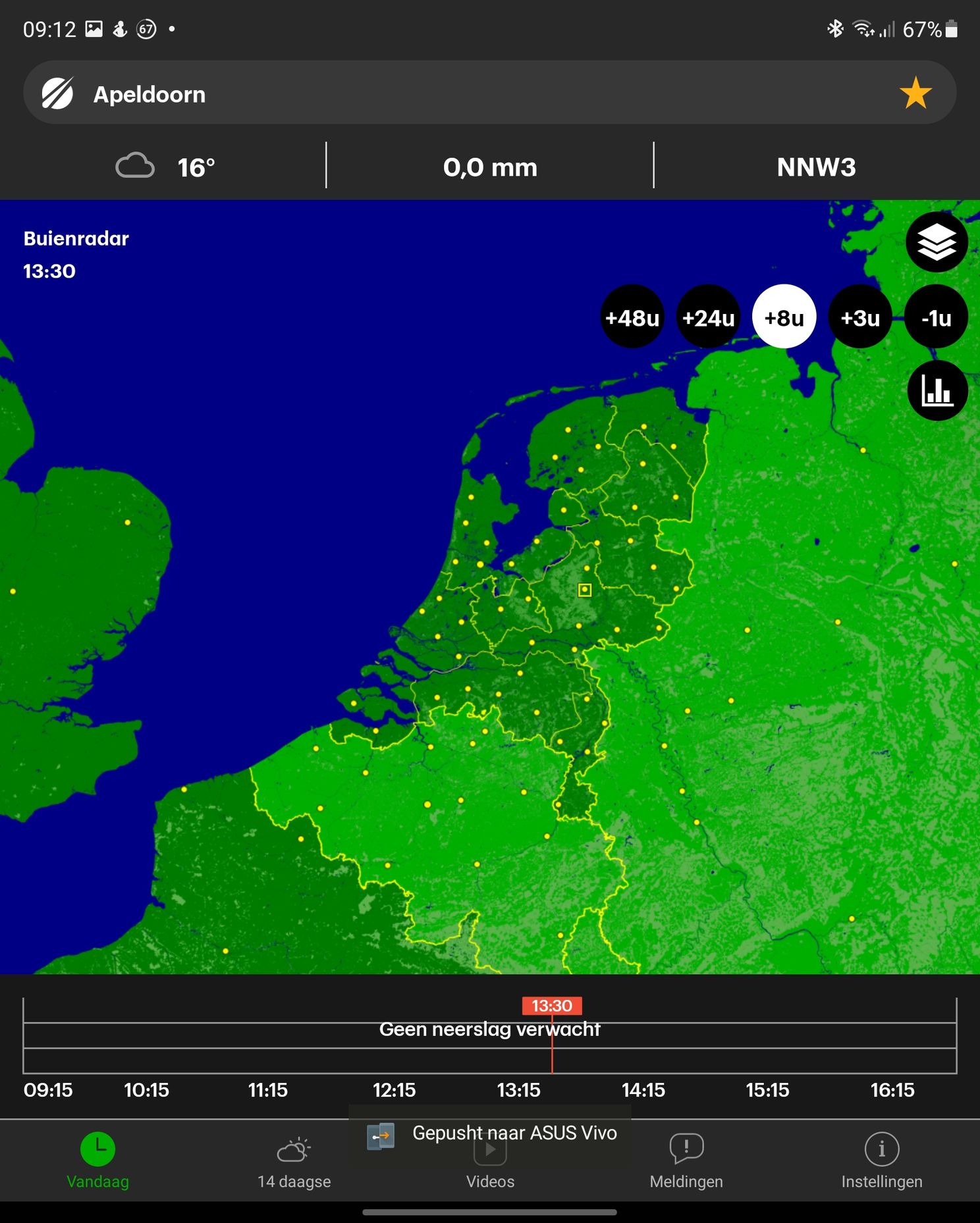 Buienradar geeft nu ook regenvoorspelling voor de komende 8 uur