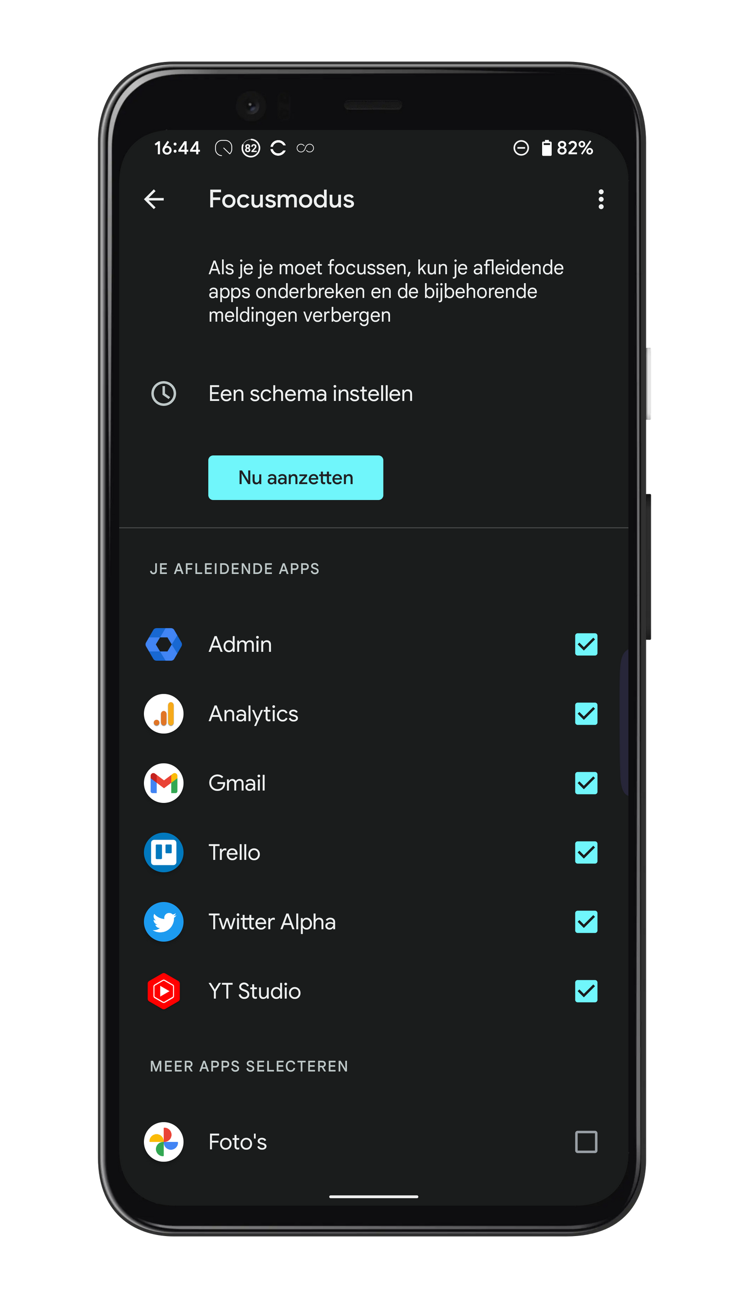Apps die tijdens de Focusmodus worden onderbroken