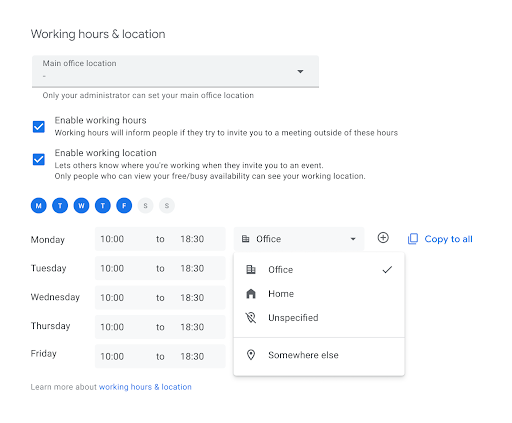 Werklocaties en -tijden instellen in Google Agenda