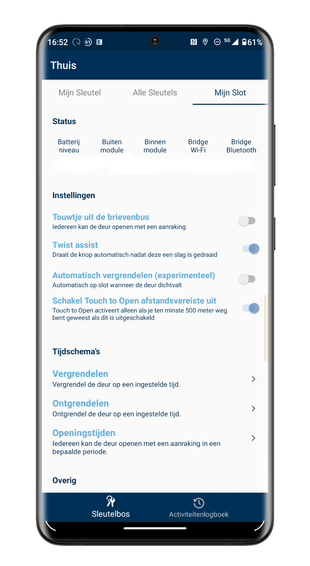 Tijdschema's in de app